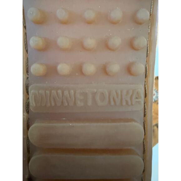 VTG Minnetonka Y2K Camel Brown Suede Beaded Moccasins 11 Hard Sole Boho Fall - Picture 7 of 11